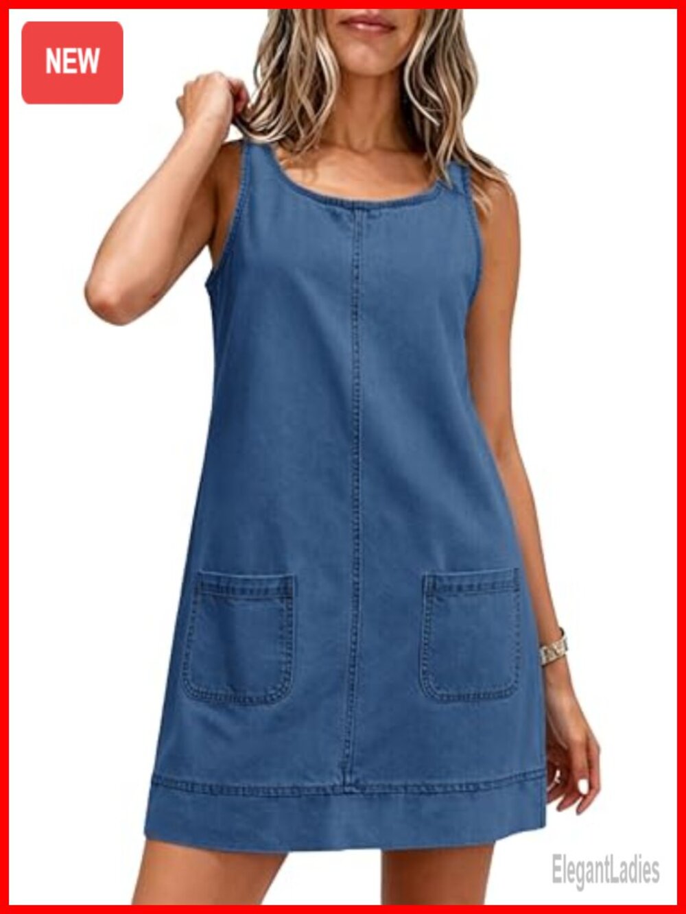 Women Denim Mini Pinafore Overall Dress Cotton Blend Sleeveless
